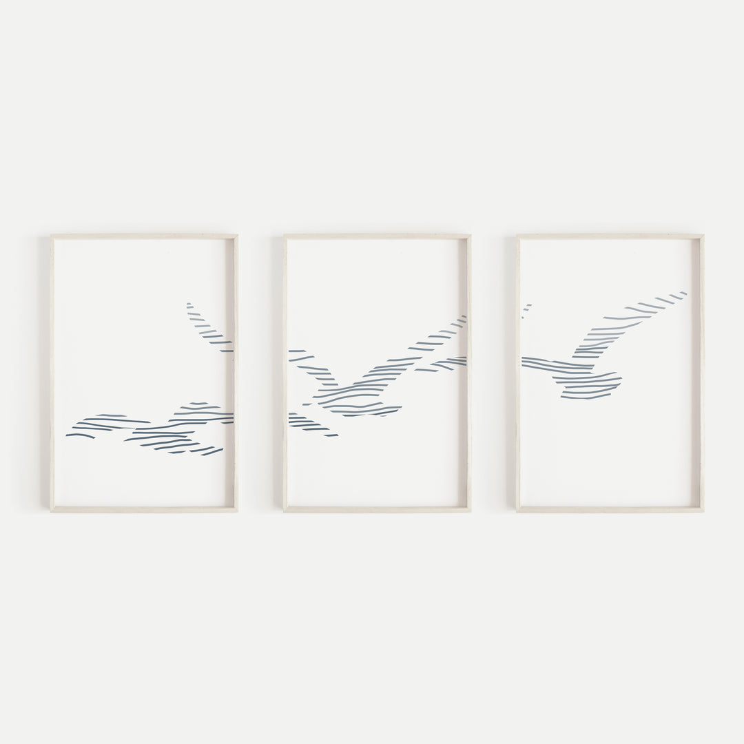 Seagull Modern Beach House Triptych Set of Three Wall Art Prints or Canvas - Jetty Home