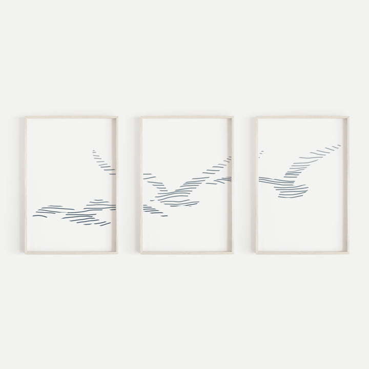 Seagull Modern Beach House Triptych Set of Three Wall Art Prints or Canvas - Jetty Home