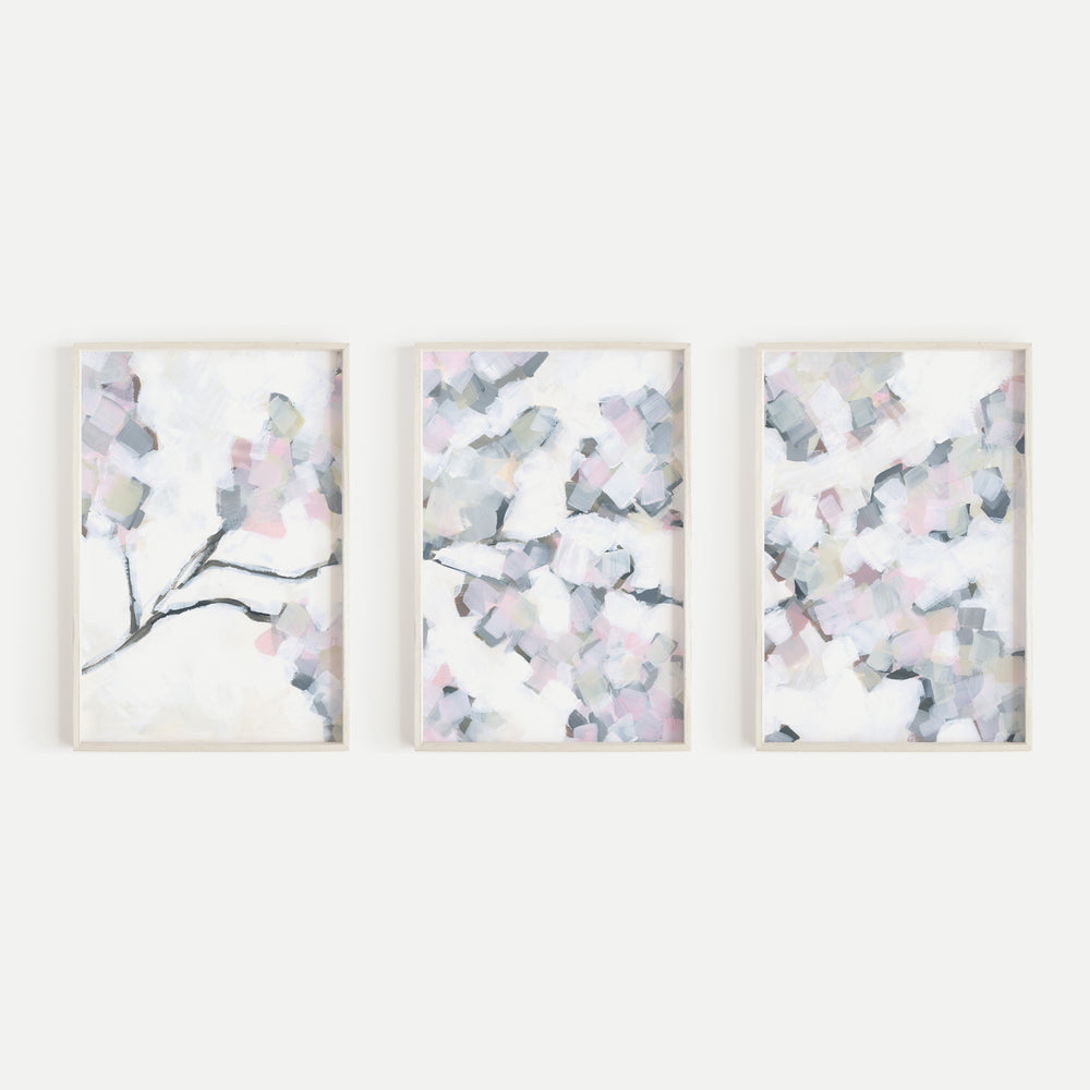 Cherry Blossom Abstract Floral Painting Triptych Set of Three Wall Art Prints or Canvas - Jetty Home