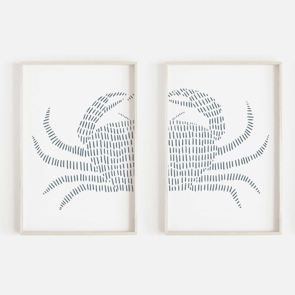 Blue Crab Nautical Diptych Set of 2 Wall Art Print or Canvas - Jetty Home
