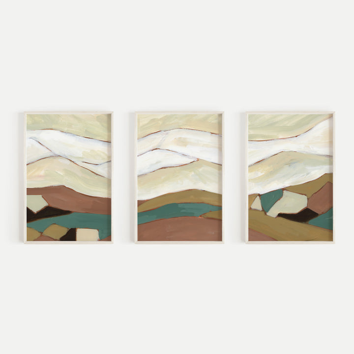 Modern Landscape Countryside Paintings Triptych Set of Three Wall Art Prints or Canvas - Jetty Home
