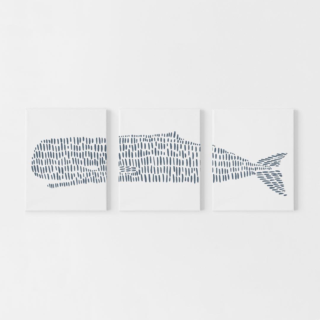 Sperm Whale Illustrated Line Triptych Set of Three Wall Art Prints or Canvas - Jetty Home