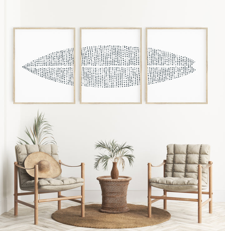 Modern Surfboard Beach House Triptych Set of Three Wall Art Prints or Canvas - Jetty Home