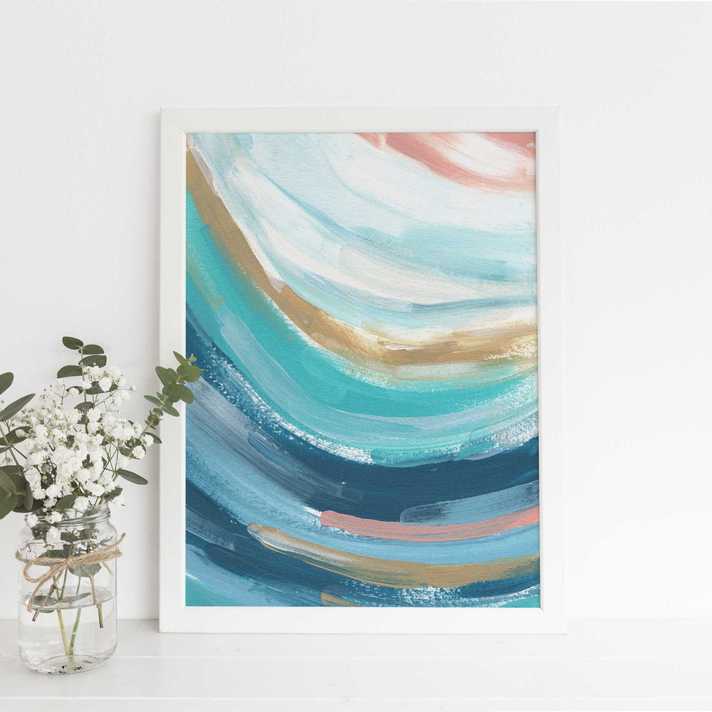 Ocean Swell Abstract Turquoise and Salmon Pink Painting Wall Art Print or Canvas - Jetty Home