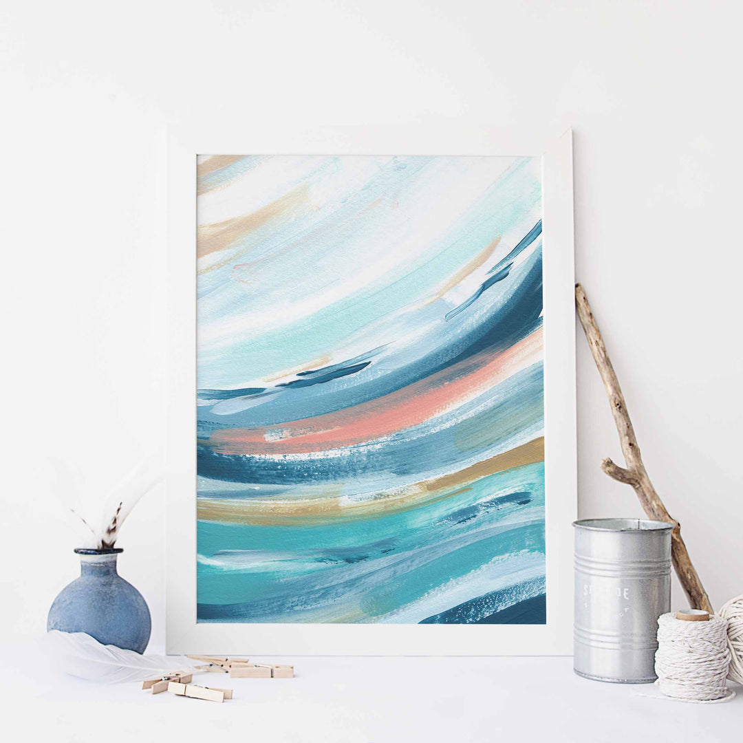 Contemporary Beach House Swell Wave Painting Wall Art Print or Canvas - Jetty Home