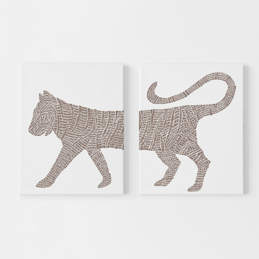 Modern Minimalist Tiger Illustration Tropical Set of 2 Wall Art Print or Canvas - Jetty Home