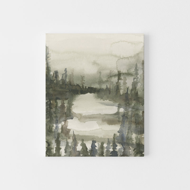 Misty Forest Pine Tree Line Watercolor Painting Wall Art Print or Canvas - Jetty Home