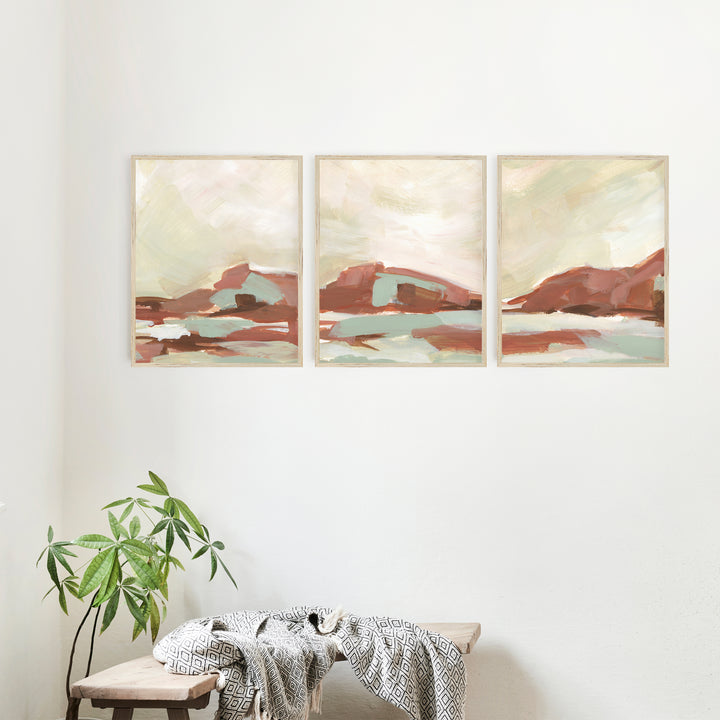 Warm Desert Landscape Sedona Painting Triptych Set of Three Wall Art Prints or Canvas - Jetty Home