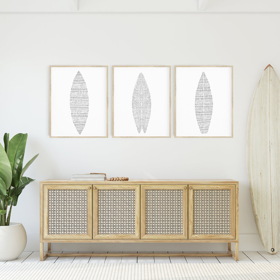 "Surfer's Grove" Modern Surfboard Illustration  - Set of 3 - Art Print or Canvas - Jetty Home
