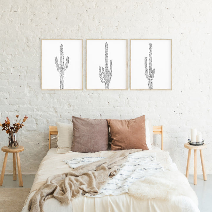 Saguaro Cactus Trio Modern Minimalist Desert Triptych Set of Three Wall Art Prints or Canvas - Jetty Home