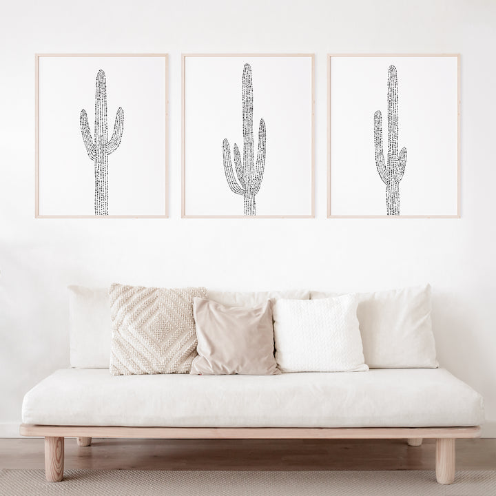 Saguaro Cactus Trio Modern Minimalist Desert Triptych Set of Three Wall Art Prints or Canvas - Jetty Home