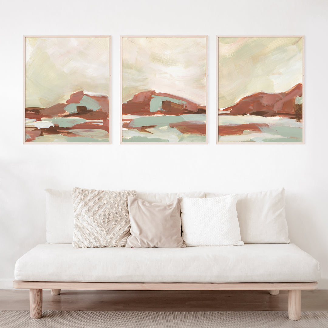 Warm Desert Landscape Sedona Painting Triptych Set of Three Wall Art Prints or Canvas - Jetty Home