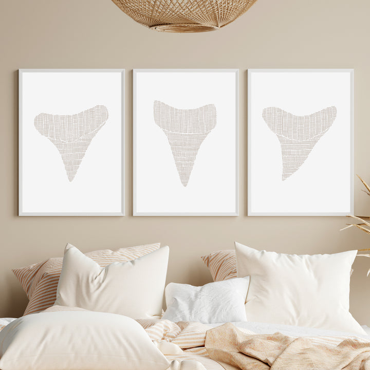 Woven Shark Teeth Triptych - Set of 3  - Art Prints or Canvases - Jetty Home