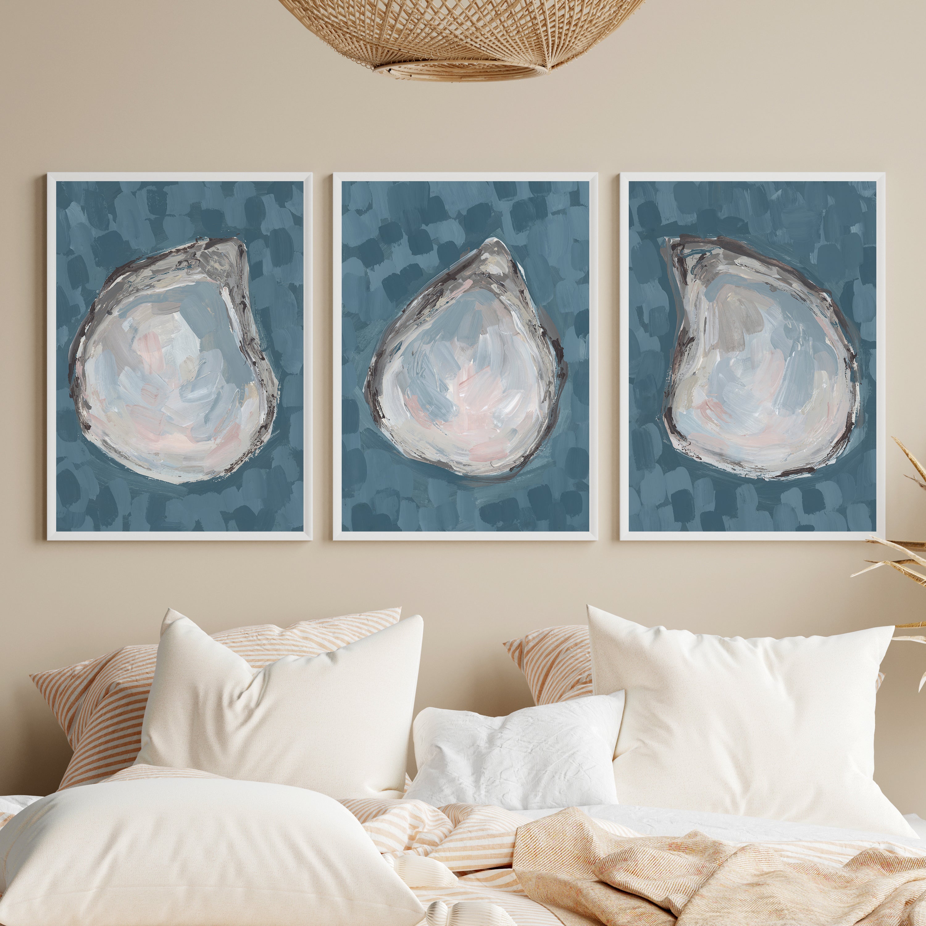 Oyster Serenade - Set of 3 | Beach House Seashell Triptych Framed Art ...