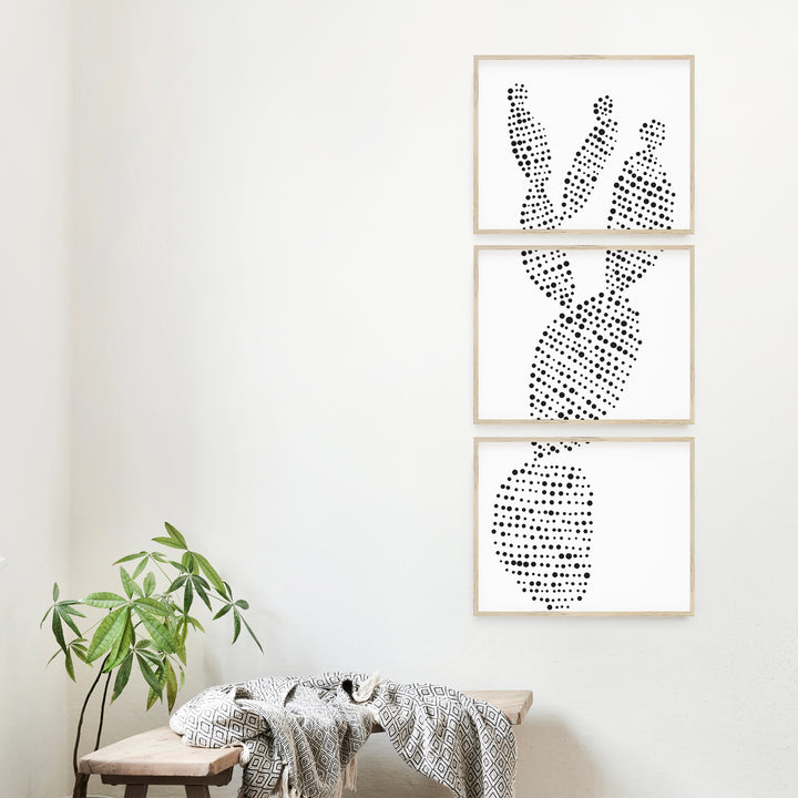 Desert Prickly Pear Cactus Vertical Triptych Set of Three Wall Art Prints or Canvas - Jetty Home