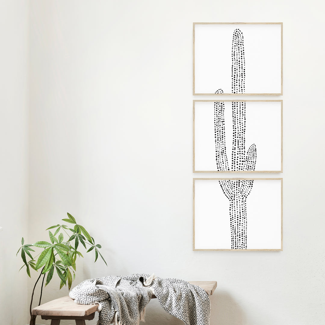 Desert Cactus Minimalist Saguaro Vertical Triptych Set of Three Wall Art Prints or Canvas - Jetty Home
