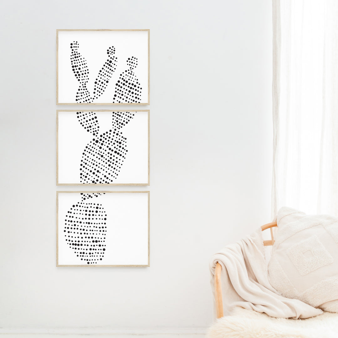 Desert Prickly Pear Cactus Vertical Triptych Set of Three Wall Art Prints or Canvas - Jetty Home