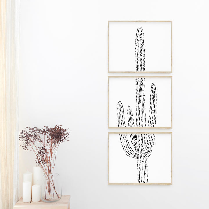 Modern Cacti Vertical Triptych Set of Three Wall Art Prints or Canvas - Jetty Home
