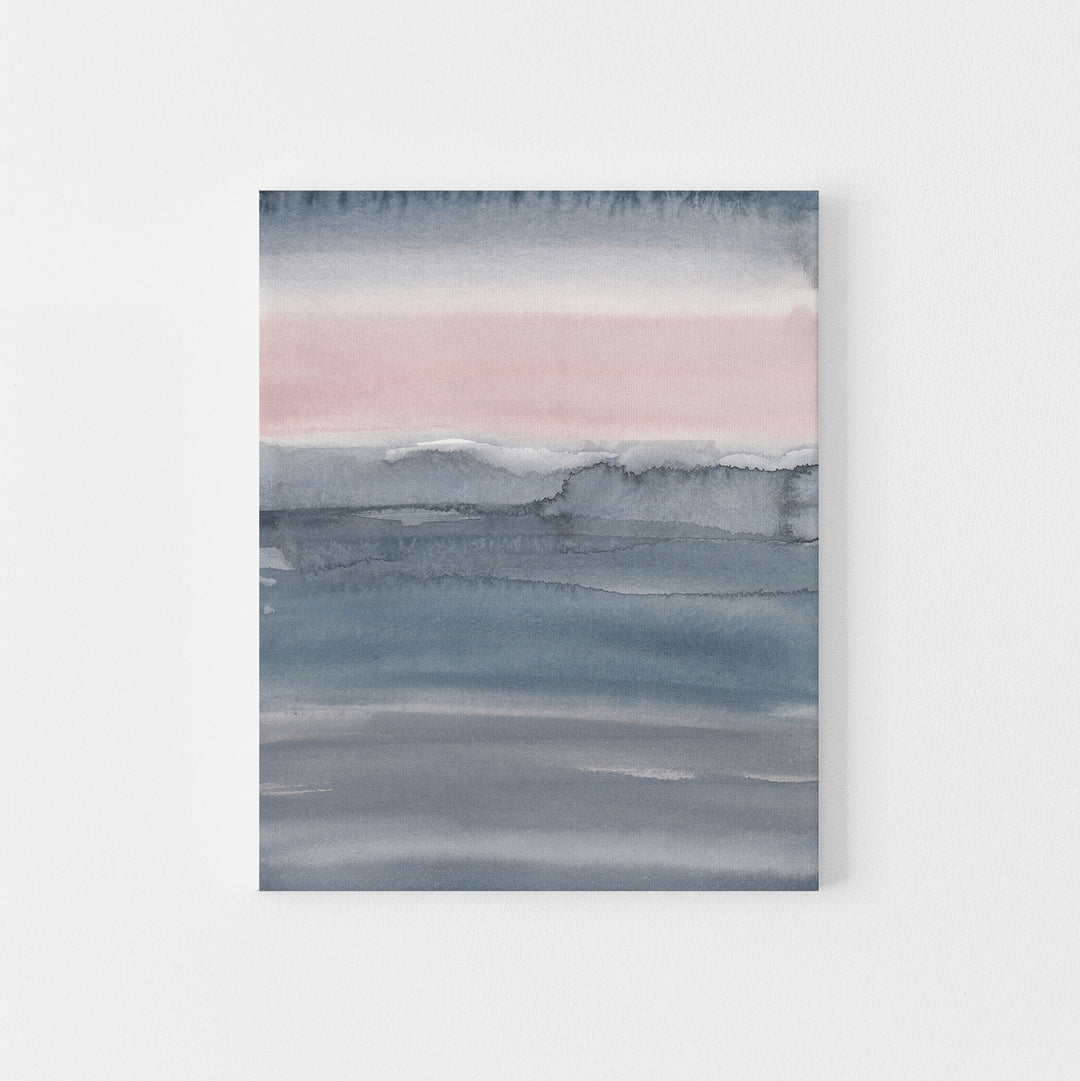 Pink and Gray Beach Abstract Watercolor Painting Wall Art Print or Canvas - Jetty Home
