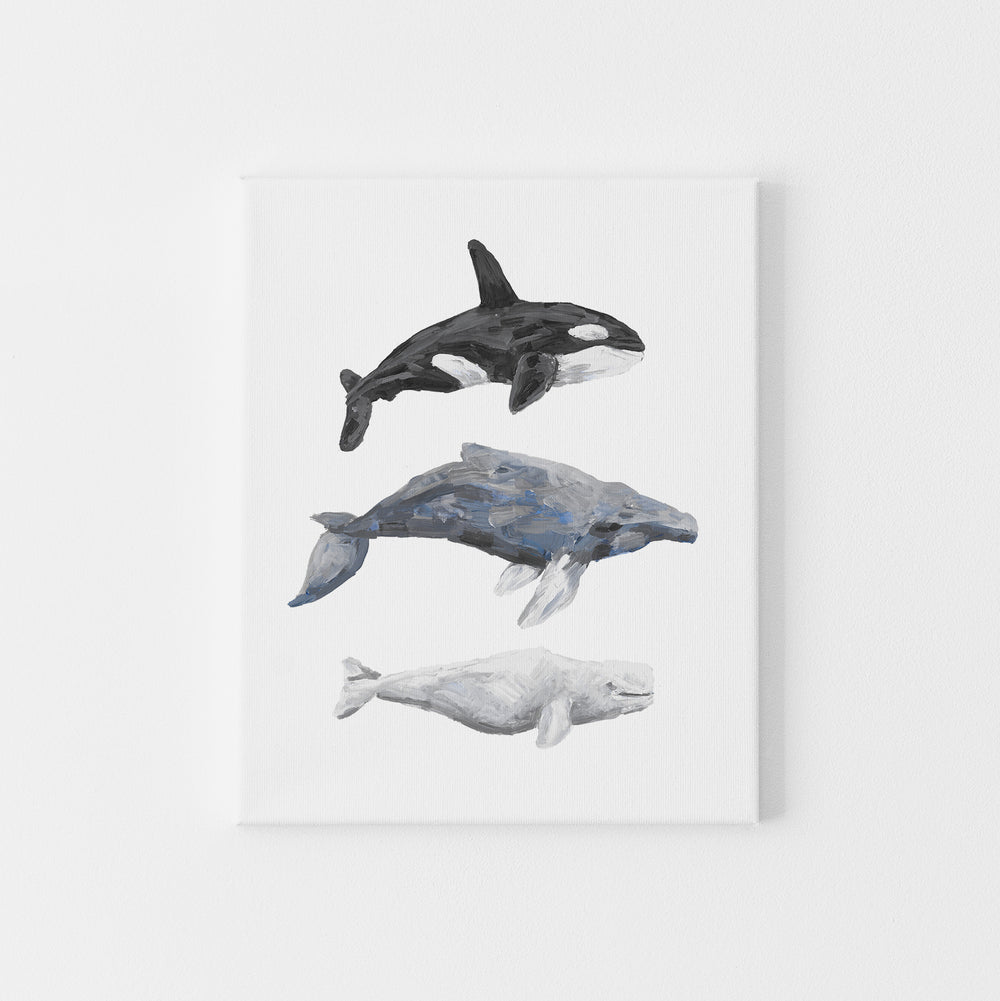 Whale Trio Watercolor Print or Canvas - Jetty Home