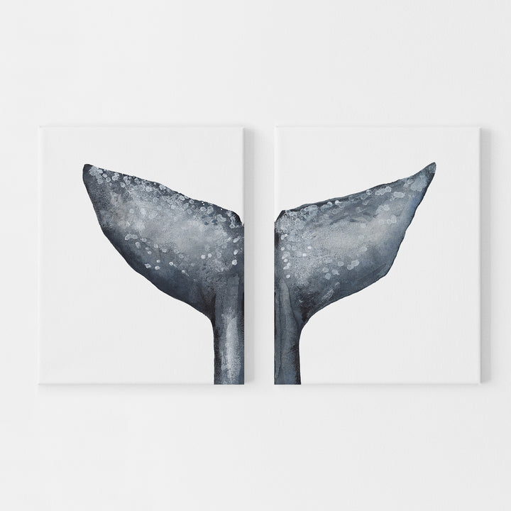 Whale Tail Painting Modern Nautical Diptych Set of 2 Wall Art Print or Canvas - Jetty Home