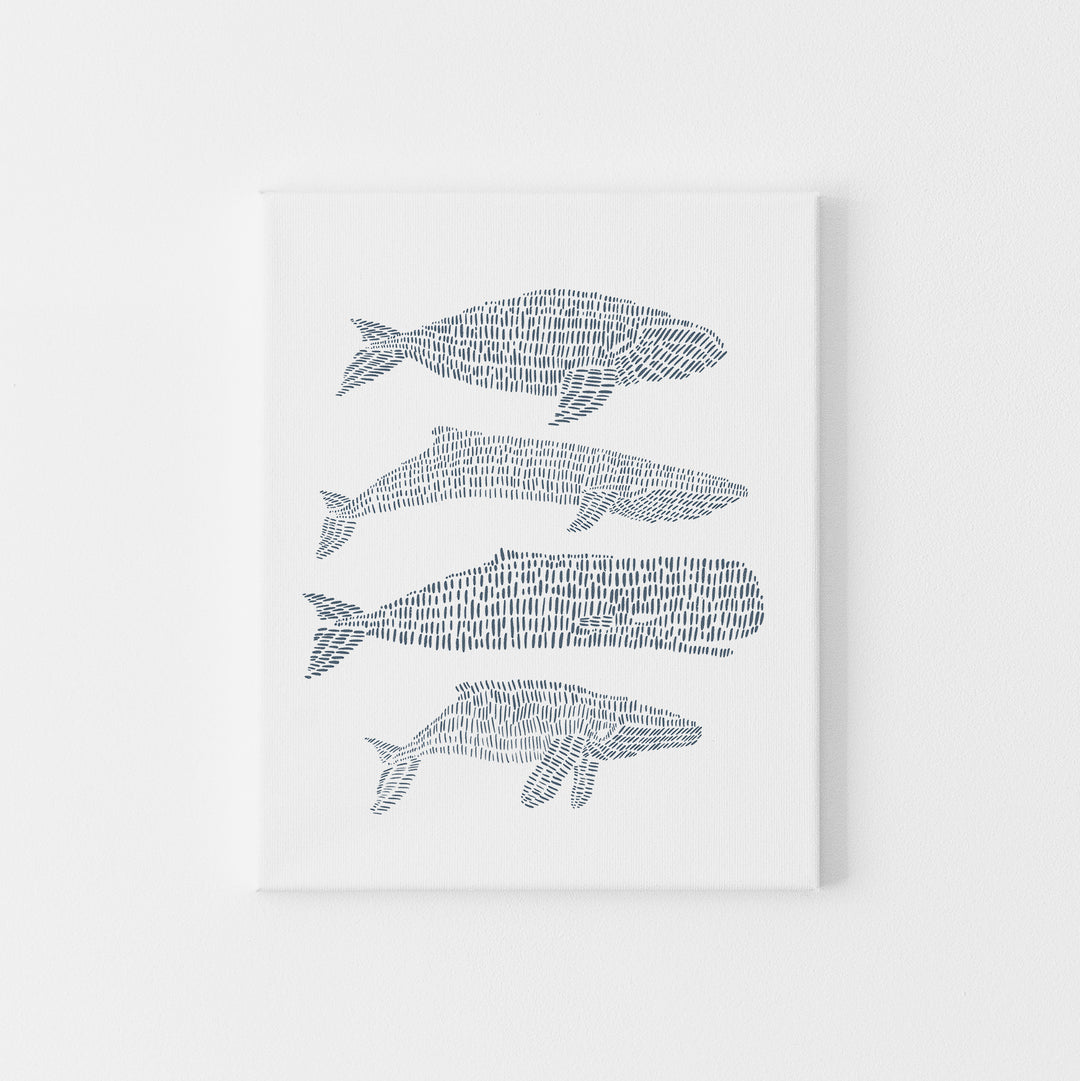 Modern Whale Drawing Blue and White Nautical Wall Art Print or Canvas - Jetty Home