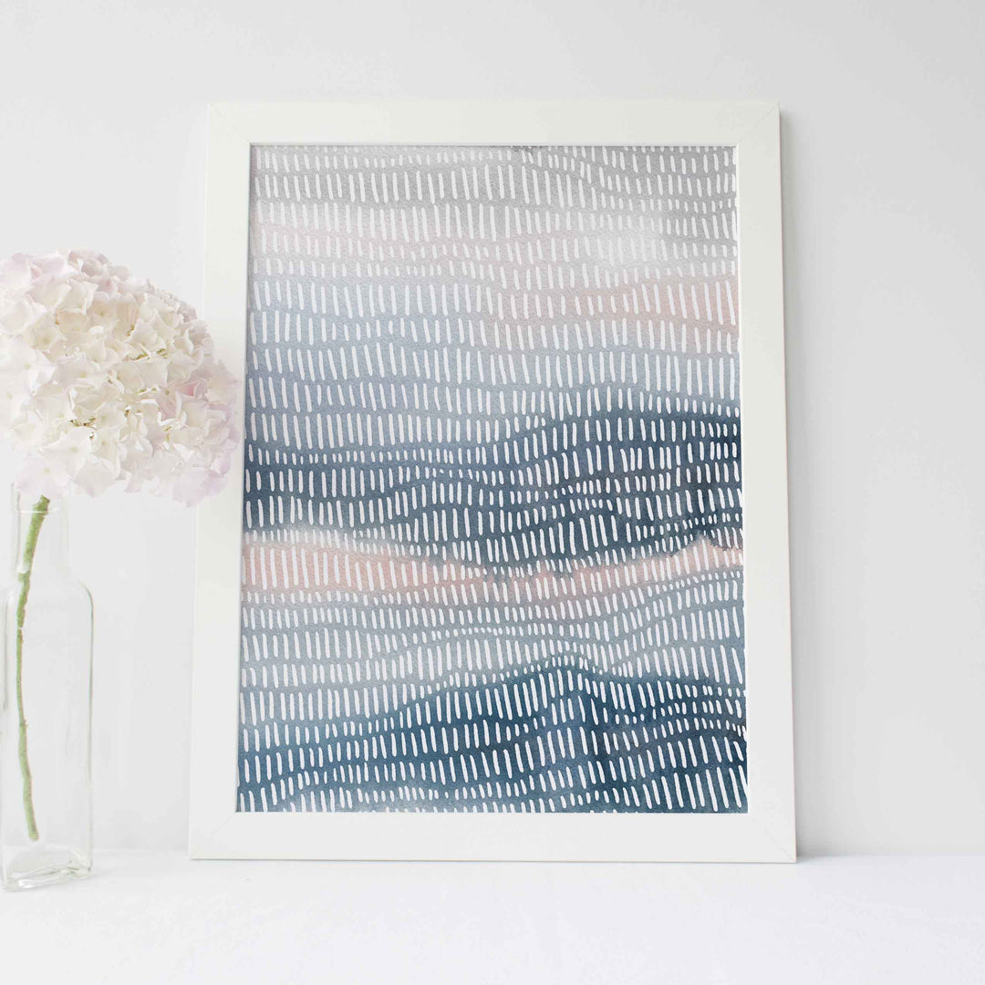 Modern Beach Ocean Watercolor Painting Blue and Pink Wall Art Print or Canvas - Jetty Home