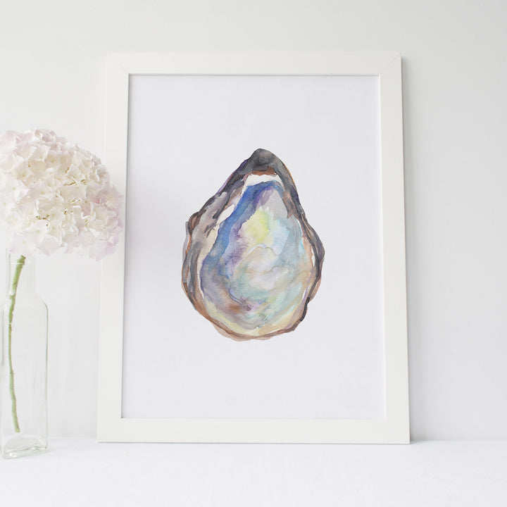 Watercolor Oyster Shell Art Print or Canvas - Jetty Home