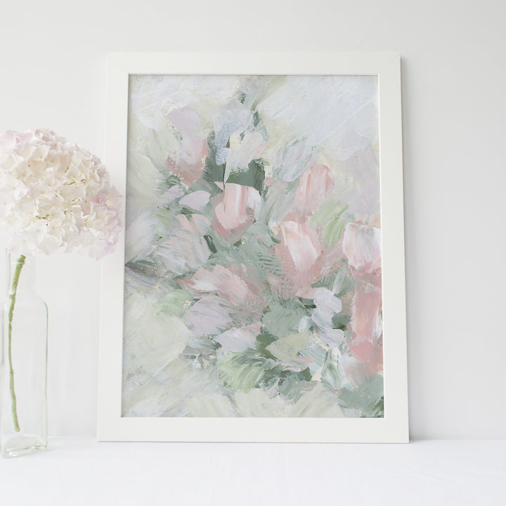 Chic Parisian Apartment Decor Floral Rose Abstract Pink and Green Wall Art Print or Canvas - Jetty Home
