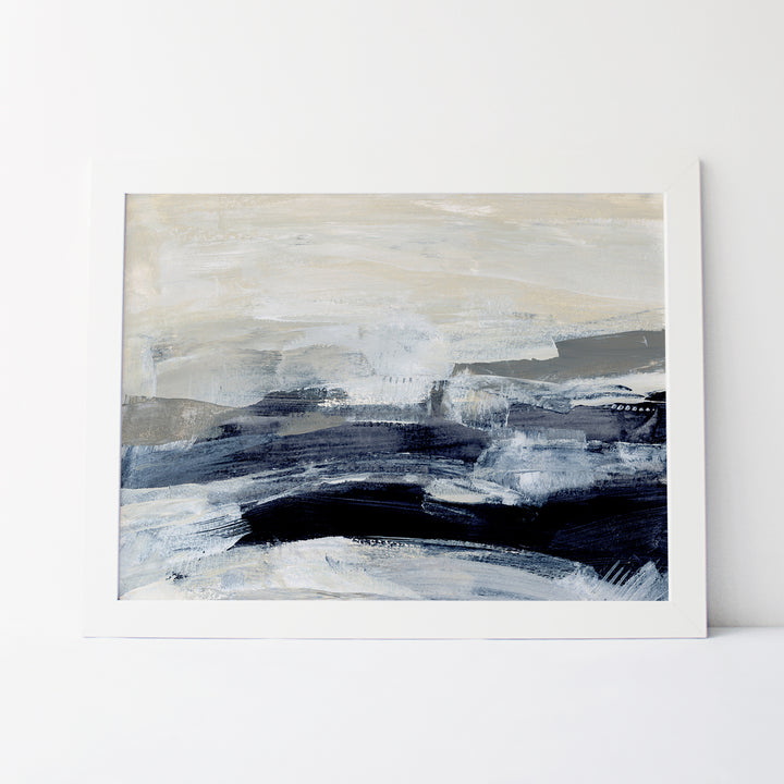 Dark Blue and Beige Modern Abstract Palette Knife Painting Wall Art Print or Canvas - Jetty Home