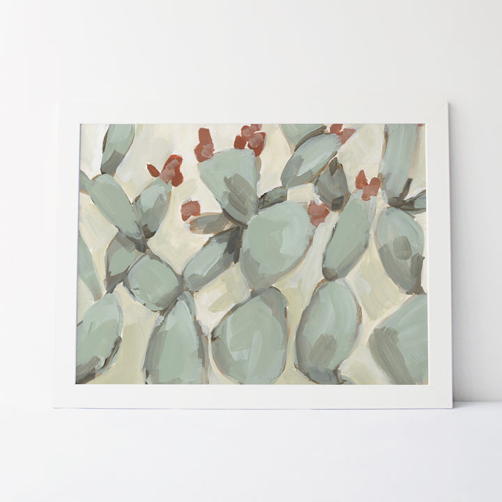 Flowering Prickly Pear Neutral Cactus Painting Wall Art Print or Canvas - Jetty Home