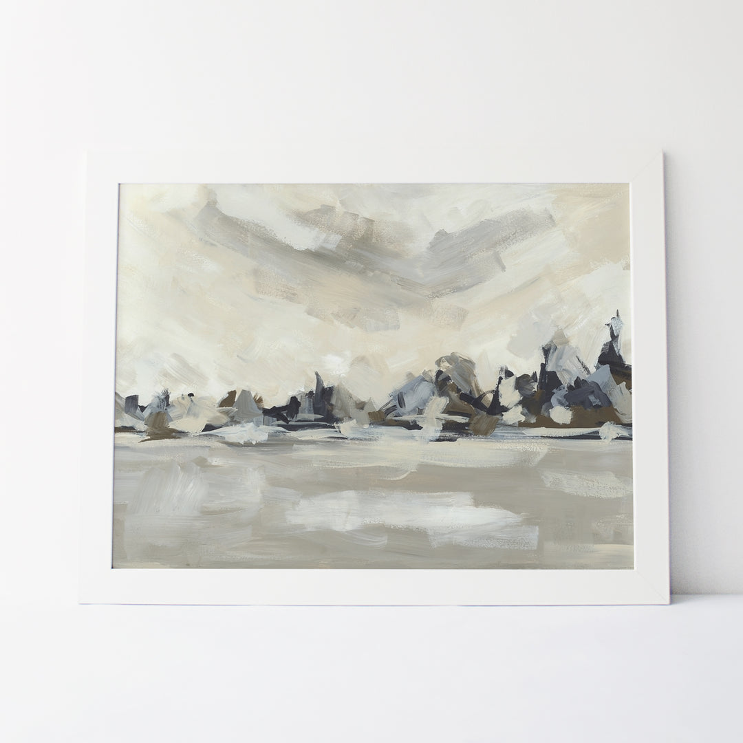 On the Horizon Modern Landscape Beige Painting Wall Art Print or Canvas - Jetty Home