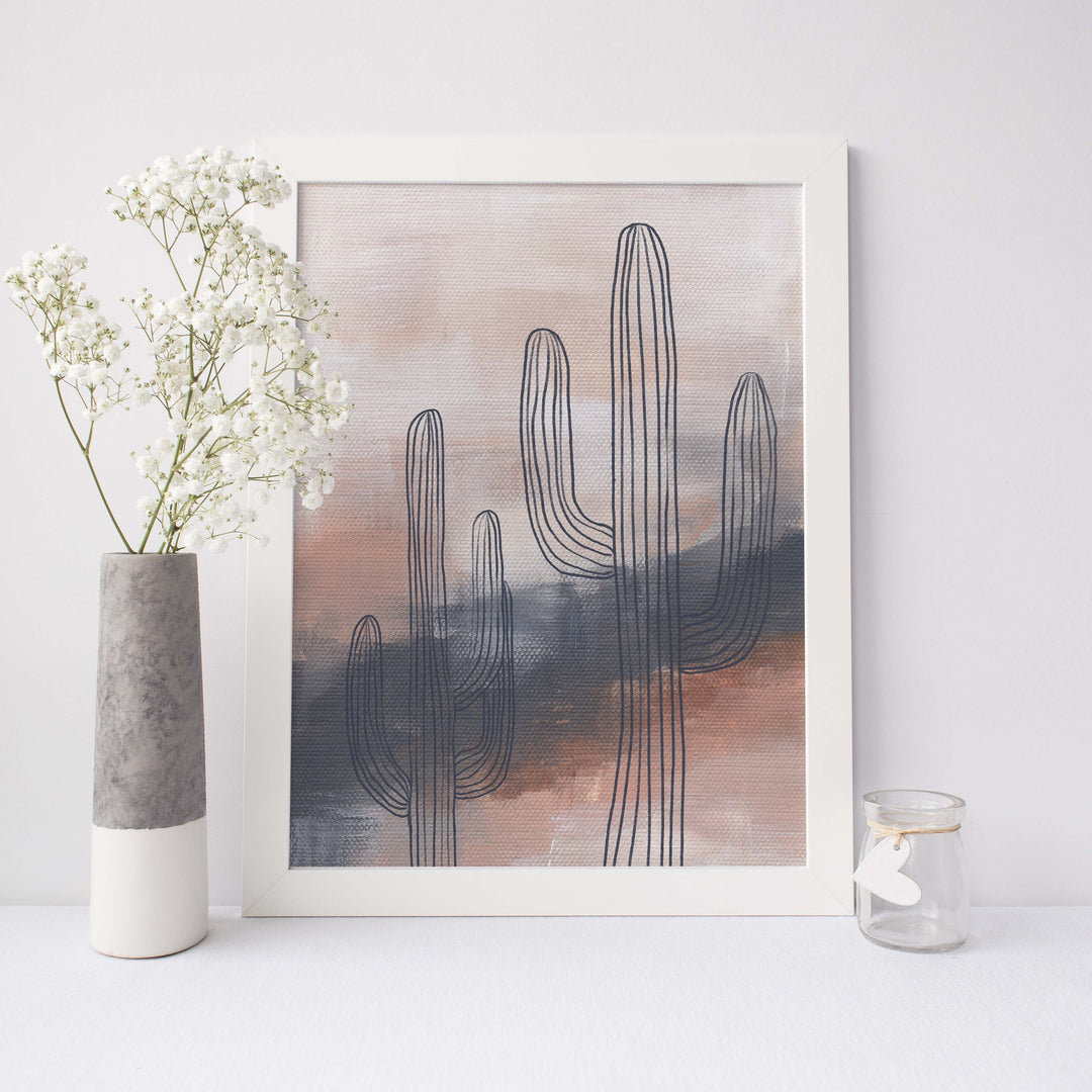 Modern Desert Abstract Painting Saguaro Cactus Wall Art Print or Canvas - Jetty Home