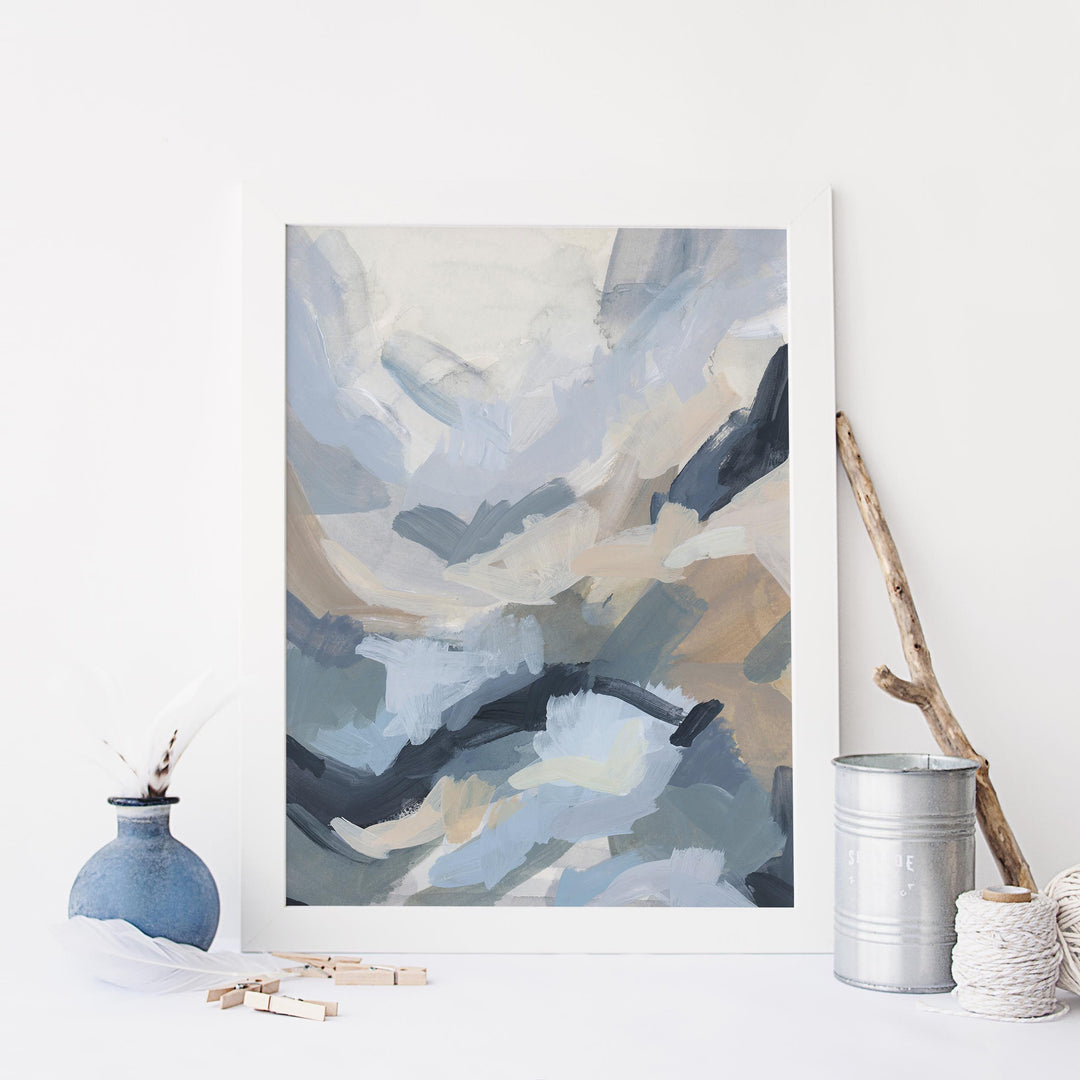 Modern Coastal Shallows Water Ocean Painting Blue Wall Art Print or Canvas - Jetty Home