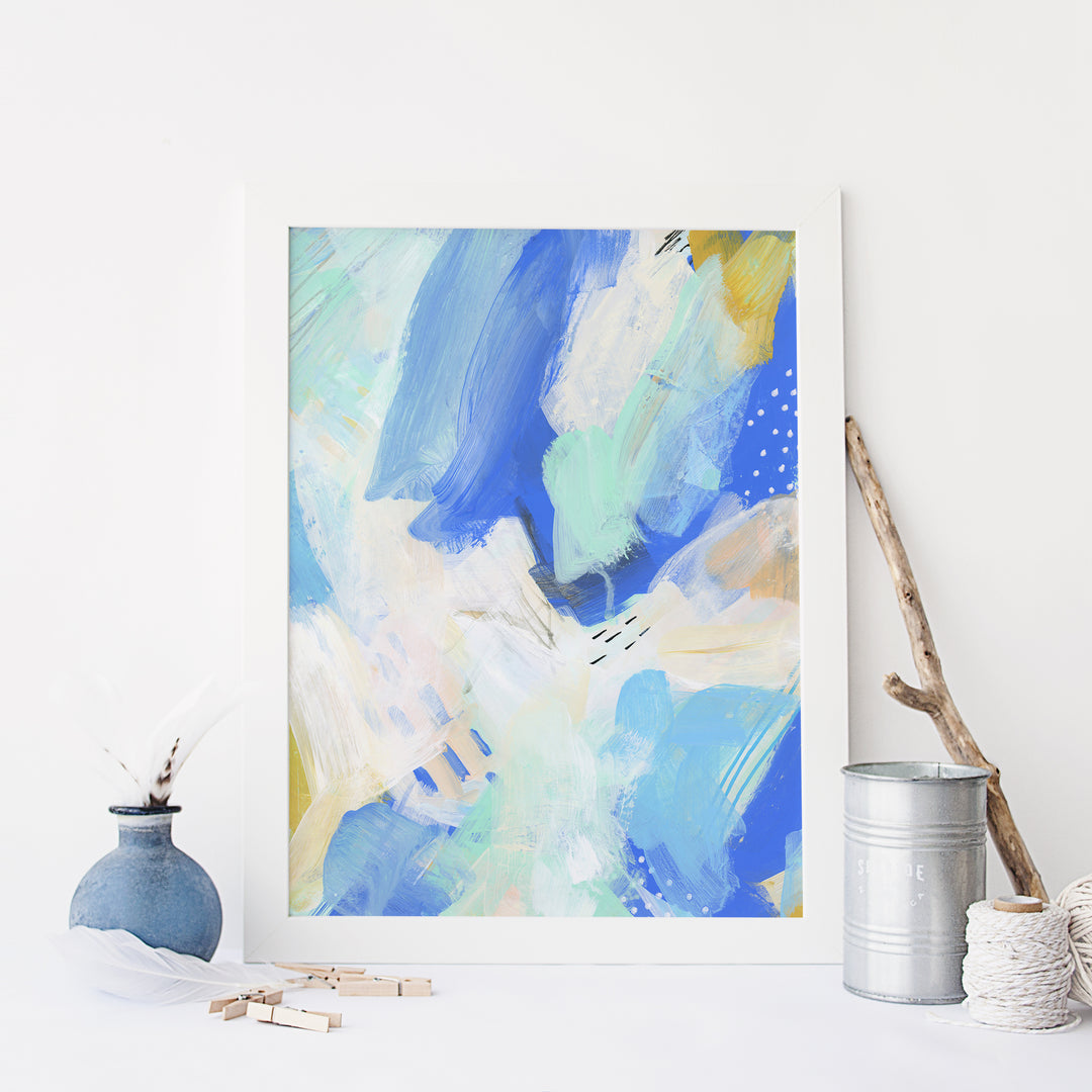 Modern Coastal Abstract Painting Blue, White and Beige Ocean Wall Art Print or Canvas - Jetty Home