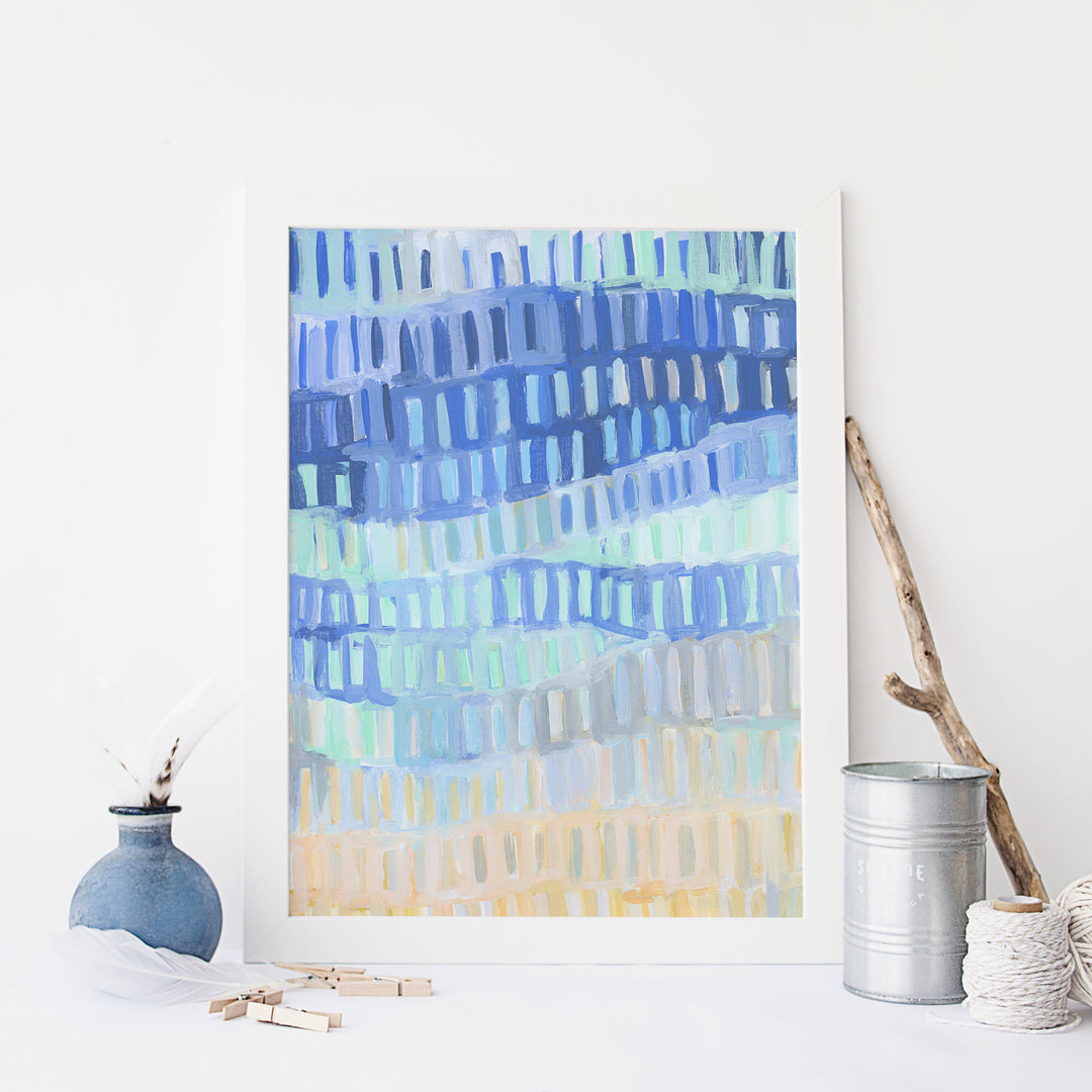 Bright Turquoise and Blue Coastal Abstract Painting Wall Art Print or Canvas - Jetty Home