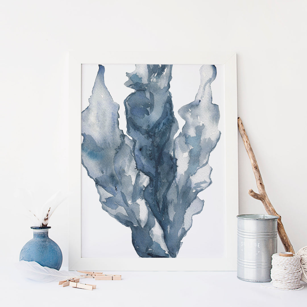 Watercolor Navy Blue Sea Lettuce Art Print or Canvas - Jetty Home
