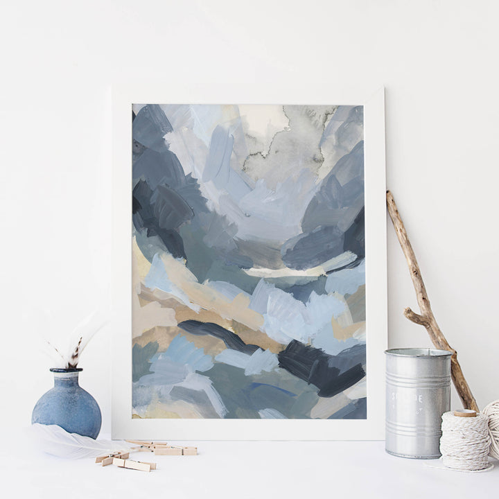 Abstract Ocean Blue and Beige Painting Wall Art Print or Canvas - Jetty Home