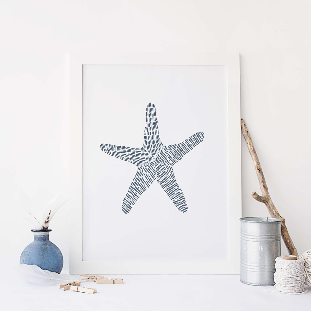 Modern Coastal Starfish Illustration Wall Art Print or Canvas - Jetty Home