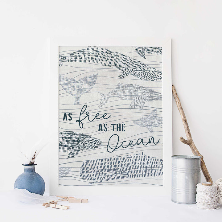 As Free As the Ocean Nautical Watercolor Gray Wall Art Print or Canvas - Jetty Home
