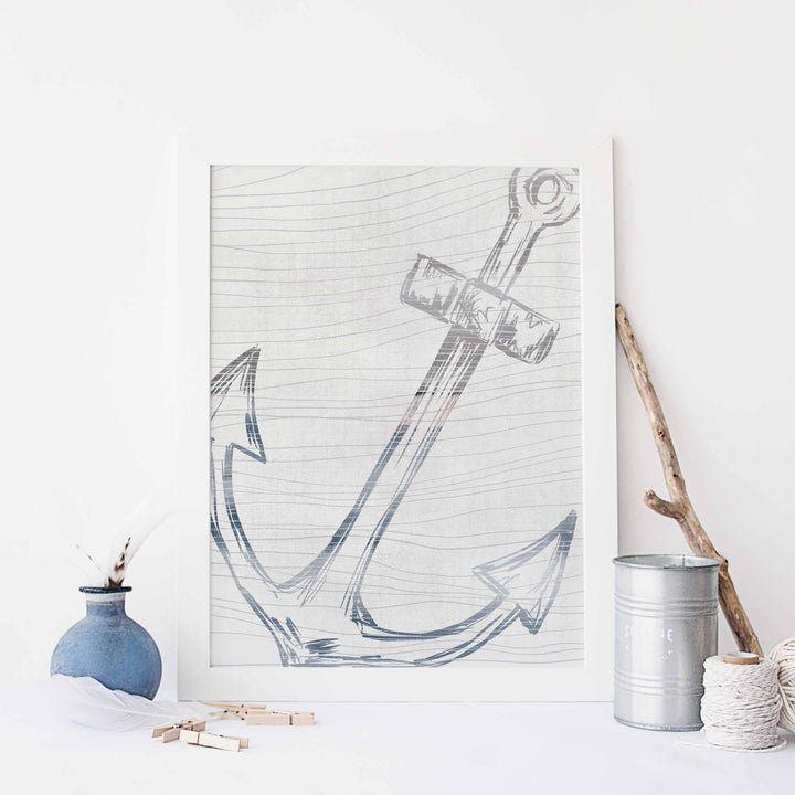 Modern Anchor Nautical Watercolor Coastal Wall Art Print or Canvas - Jetty Home