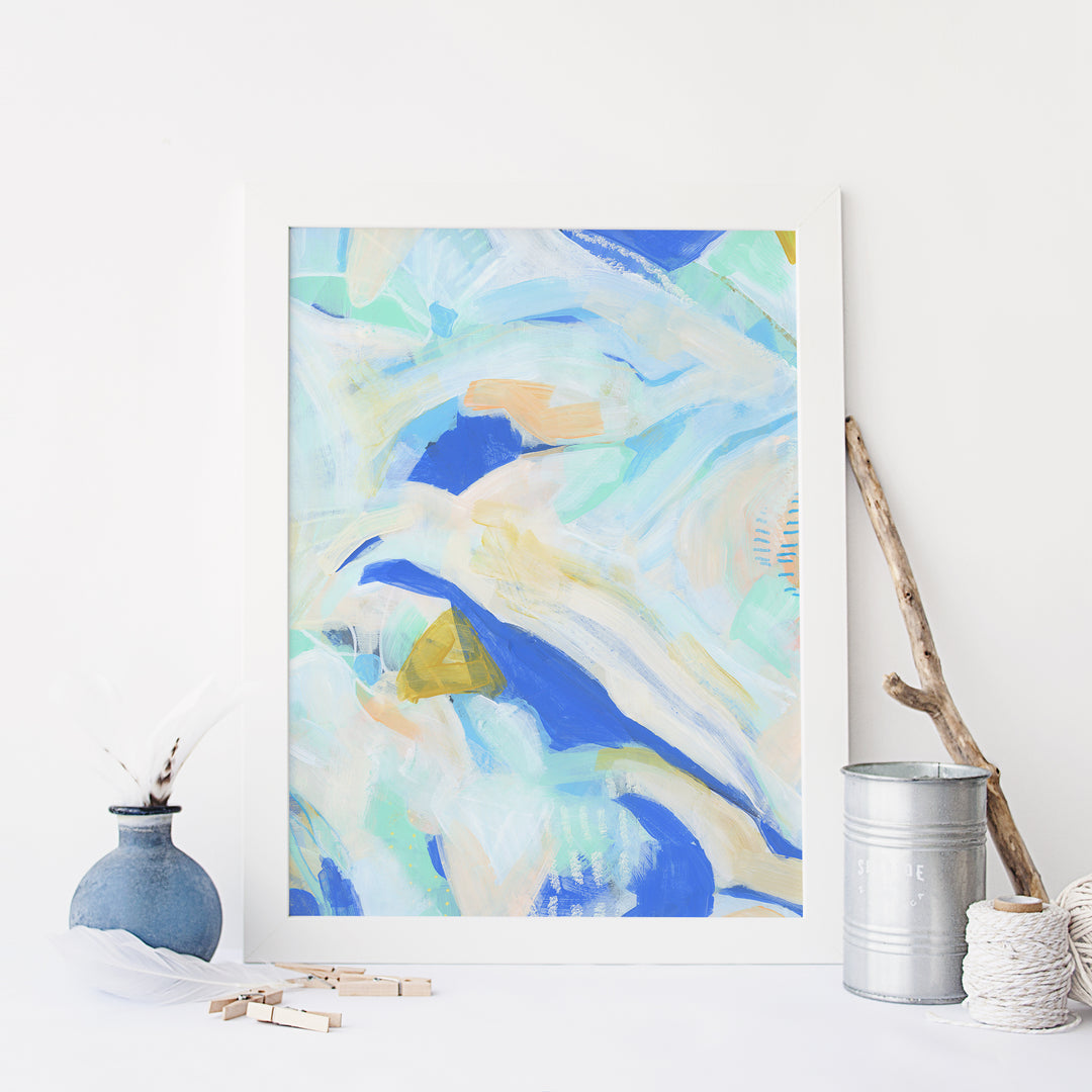 Blue and White Ocean Abstract Painting Modern Coastal Wall Art Print or Canvas - Jetty Home