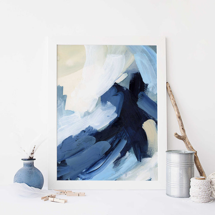 Blue and Cream Abstract Modern Coastal Home Wall Art Print or Canvas - Jetty Home