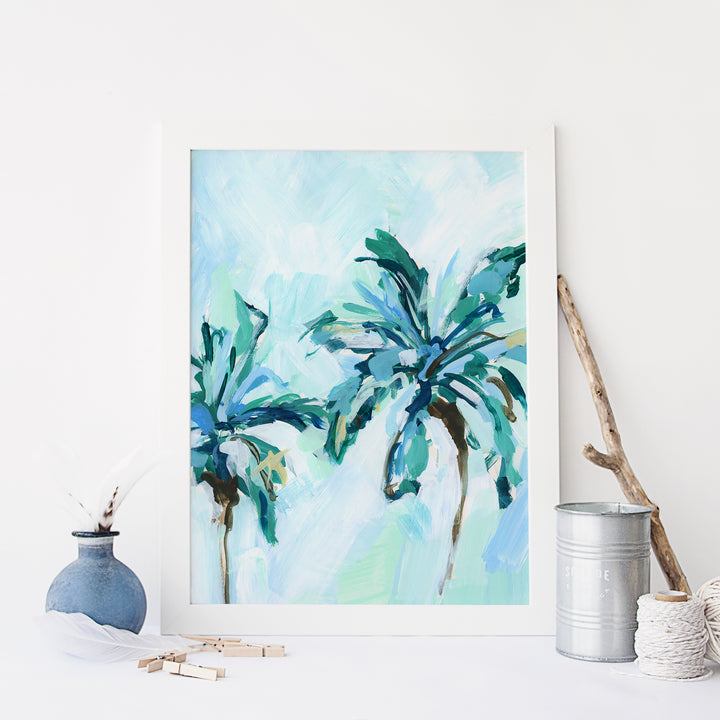 Bright Palm Tree Painting Modern Tropical Wall Art Print or Canvas - Jetty Home