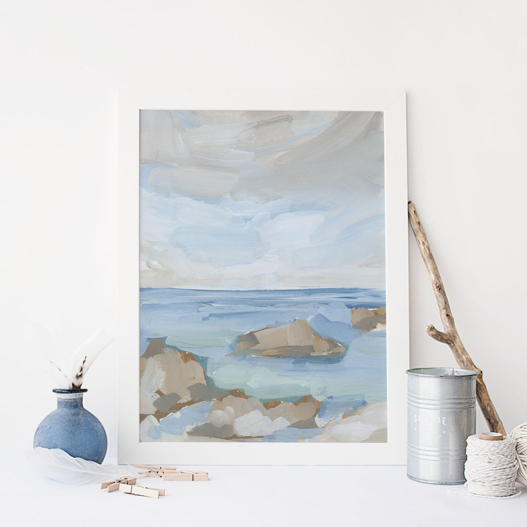 "Rocky Summer Shoals" Oceanscape Beach Painting - Art Print or Canvas - Jetty Home