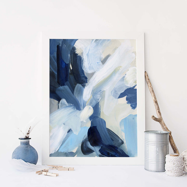 Modern Coastal Blue and Beige Painting Ocean Abstract Wall Art Print or Canvas - Jetty Home