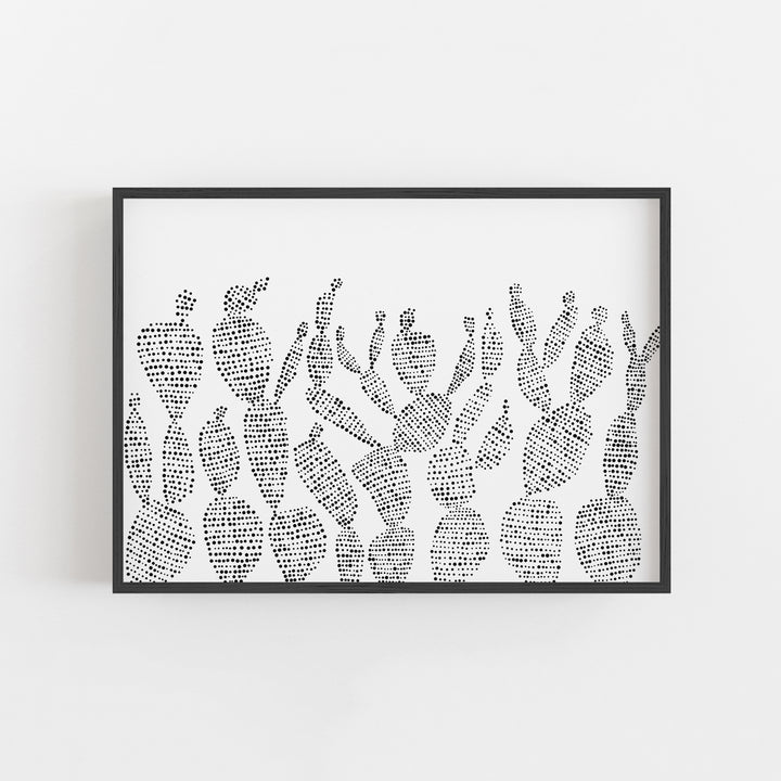 Modern Prickly Pear Cactus Desert Minimalist Black and White Wall Art Print or Canvas - Jetty Home
