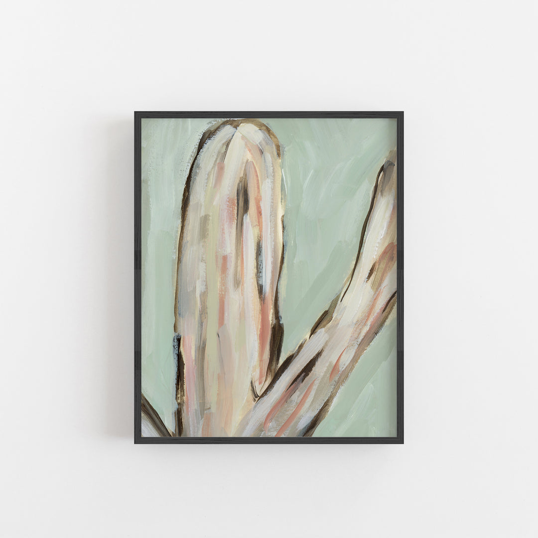Sage Green and Beige Cactus Painting Wall Art Print or Canvas - Jetty Home