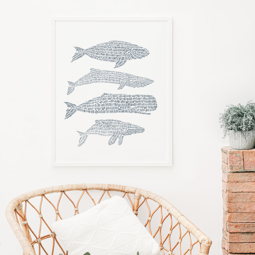 Nautical Whale Group Illustration  - Art Print or Canvas - Jetty Home