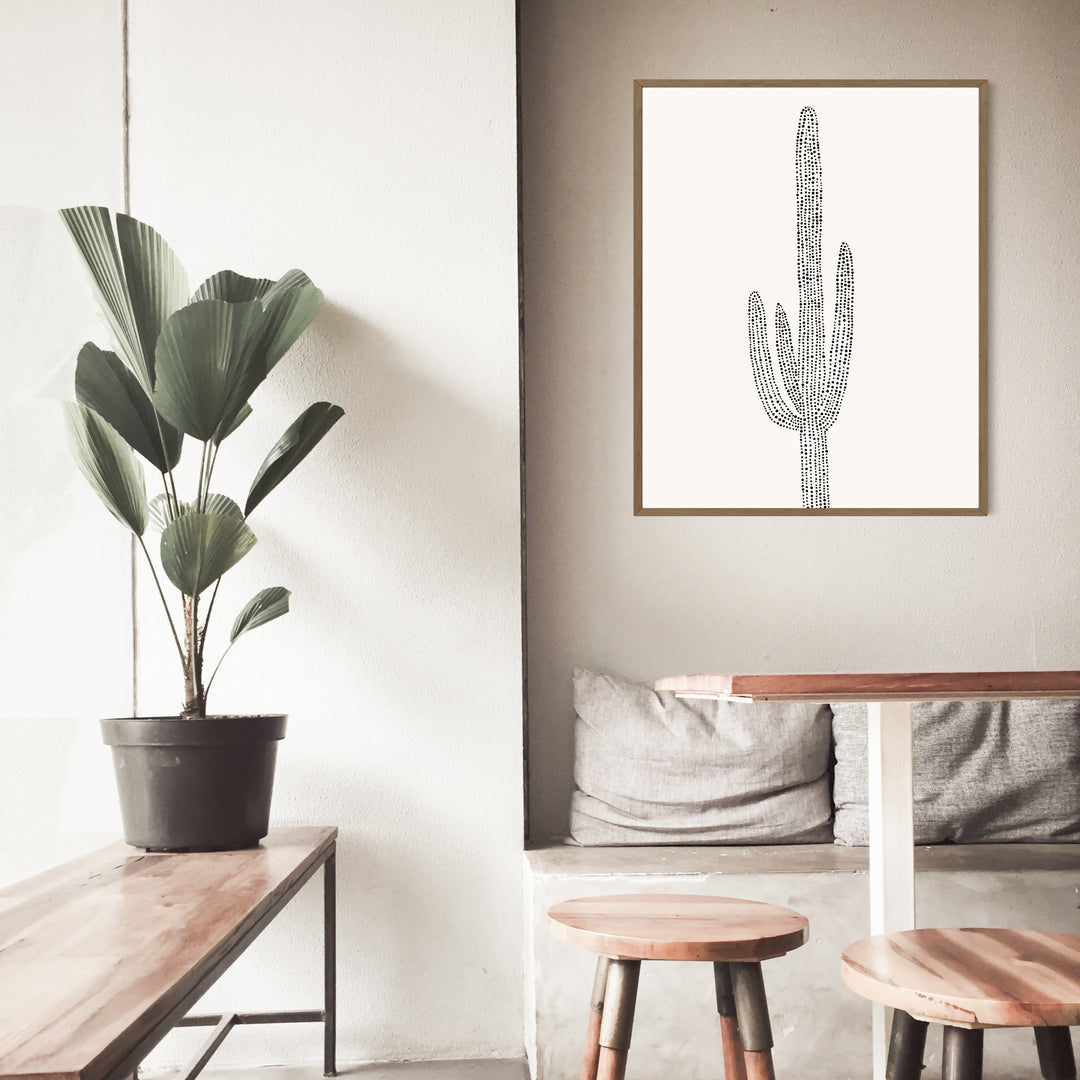 Saguaro Cacti Single Illustration Black and White Minimalist Desert Wall Art Print or Canvas - Jetty Home